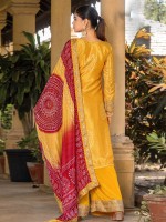 Mustard Real Chinon Silk Digital Print Plazzo Suit